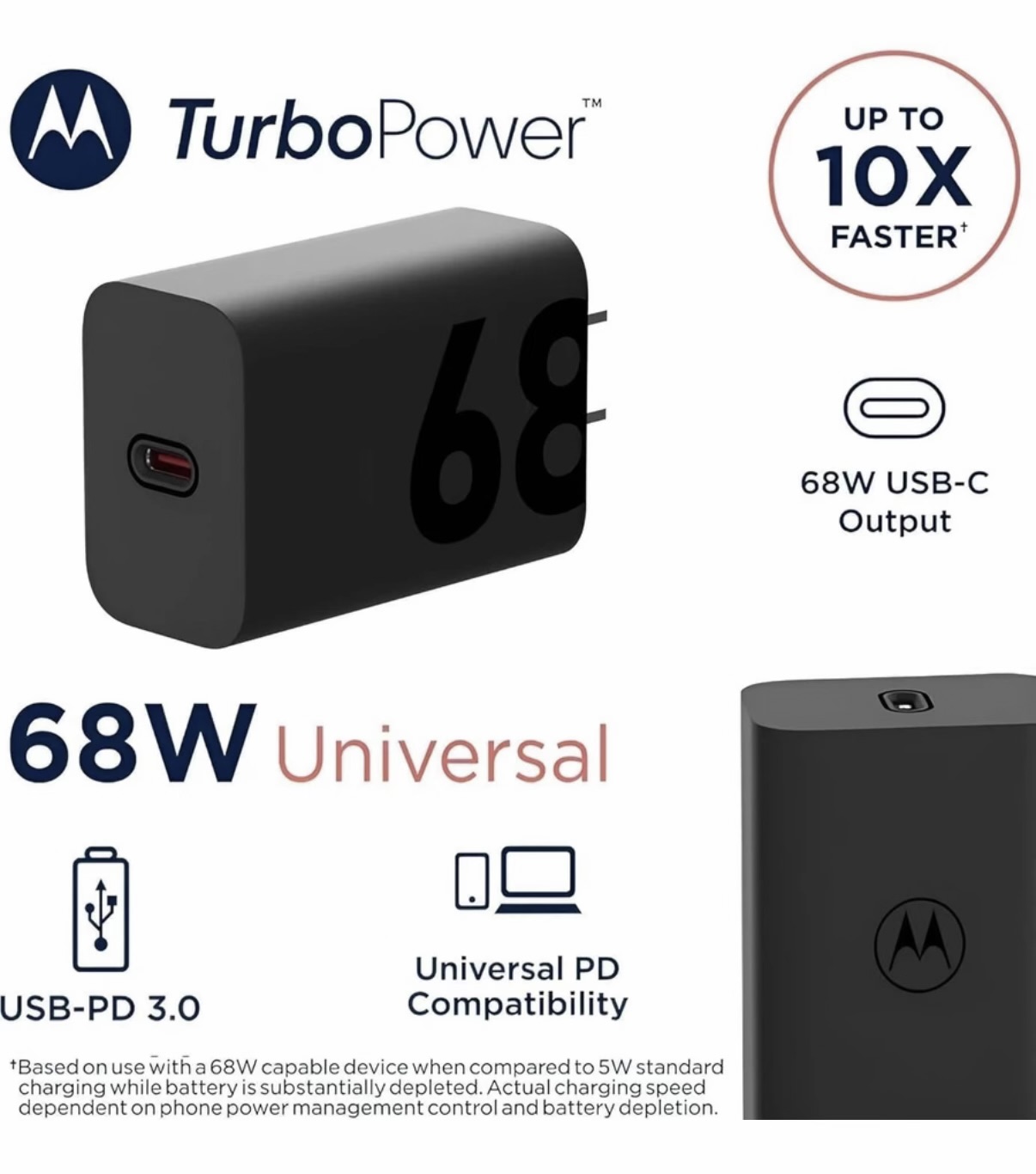 CHARGER 100% ORIGINAL MGEdge 68 W TurboPower 3.0 3 A Wall Charger for Mobile with Detachable Cable (Original 68W Charger for Motorola