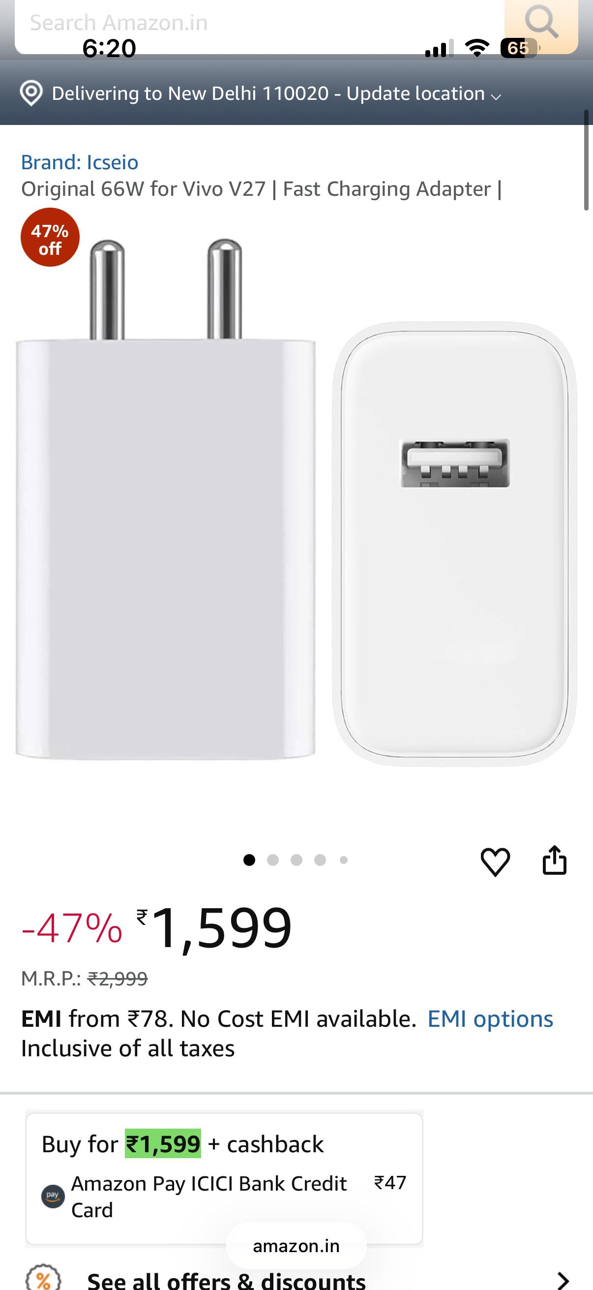 CHARGER 100% VIVO 66W FLASH CHARGER 